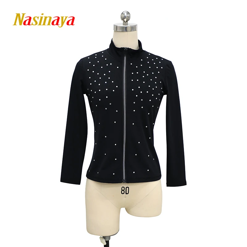 

Figure Skating Competition Training Zipper Top Women's Warm Artistic Gymnastics Black and White Long Sleeve Clothing