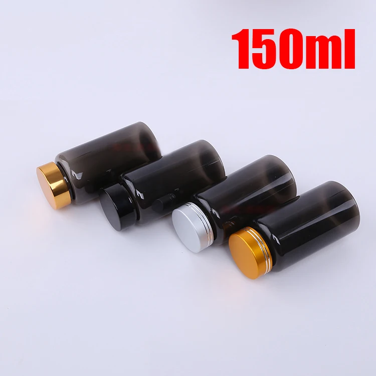 100PCS 150ml NEW TOP Translucent Black Color PET Bottle, Pills/Capsules/Vatimins Bottles, Plastic Bottle with Metal Scew Cap