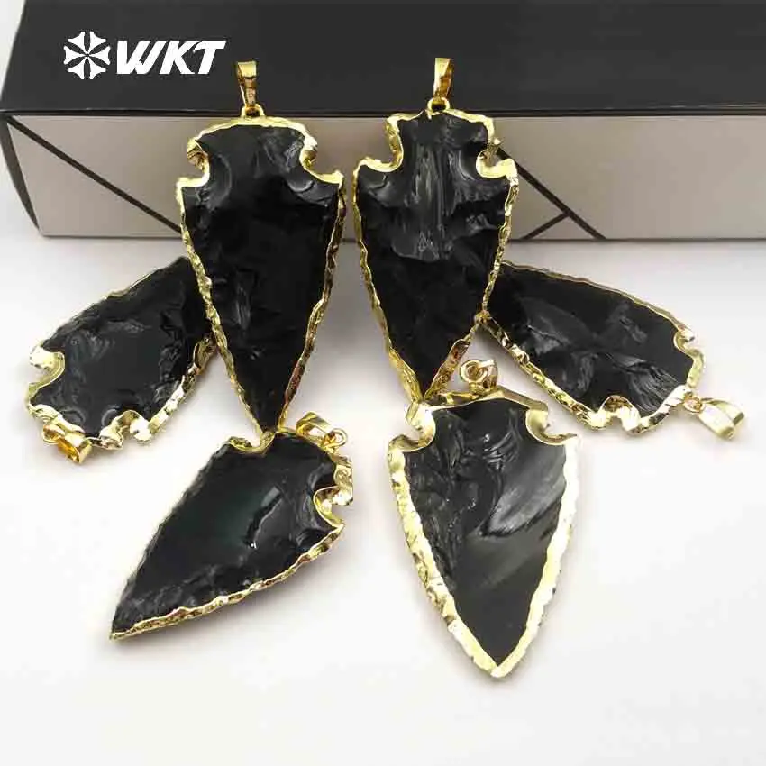 

WT-P239 Модный кулон в форме стрелы из черного обсидиана с позолотой 18 карат для женщин, для повседневного ношения