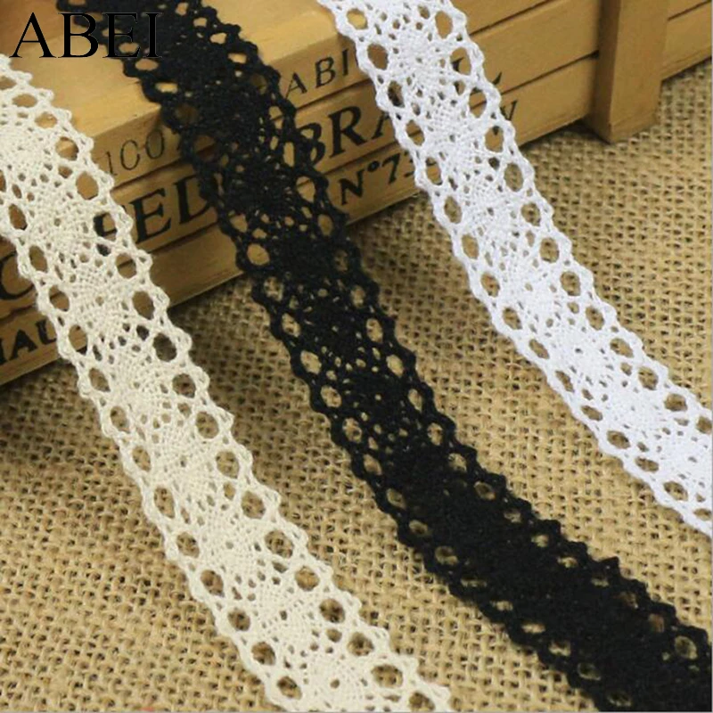 20yards/lot White Cotton Lace Trims Embroidered Beige Black Natural Cotton lace Fabric Material Scrapbooking Wedding Decors DIY