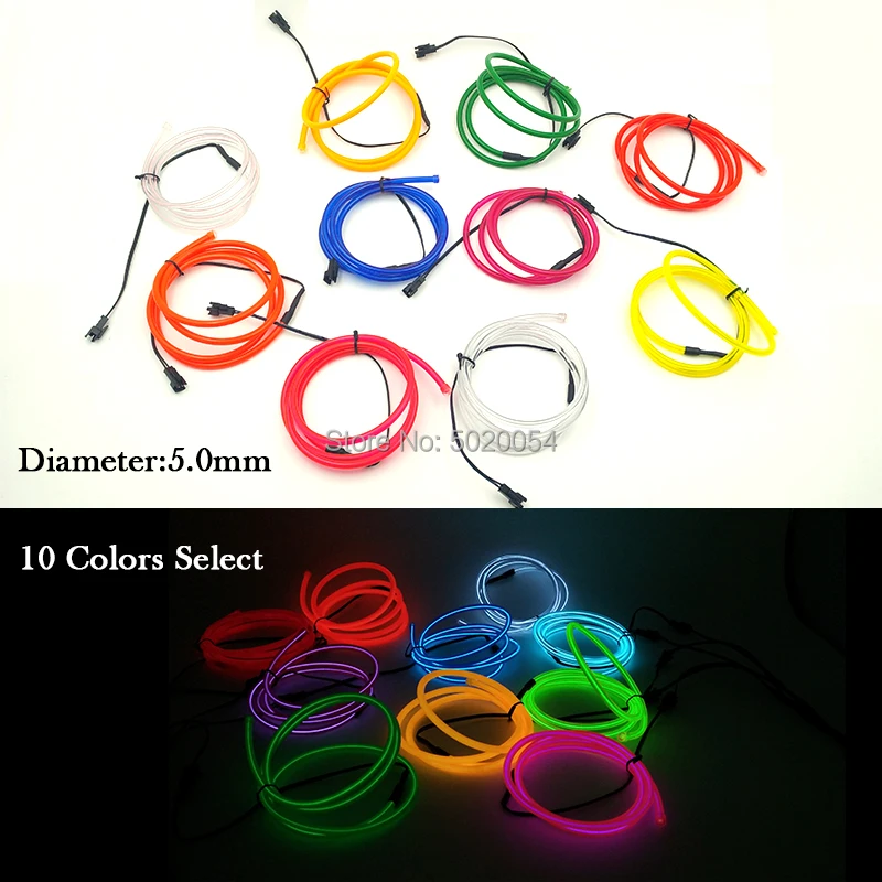 5.0mm Glow EL Wire Cable Led Neon Flexible Neon Light With DC-3V Controller Luminescence Neon Light Lamp