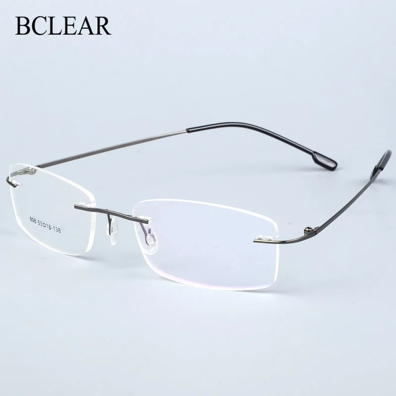 BCLEAR, montura de gafas sin montura de aleación de titanio para hombre, gafas ópticas ultraligeras graduadas para miopía, gafas sin marco para