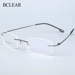 BCLEAR Titanium Alloy Rimless Glasses Frame Men Ultralight Prescription Myopia Optical Eyeglasses Male Frameless Eyewear 6 color