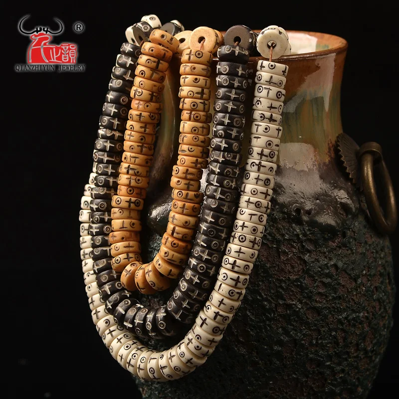 108PCS Natural yak bone bead hand-chain necklace DIY scatter beads for jewelry making 3X8mm 4X10mm Tibetan style hole 2mm