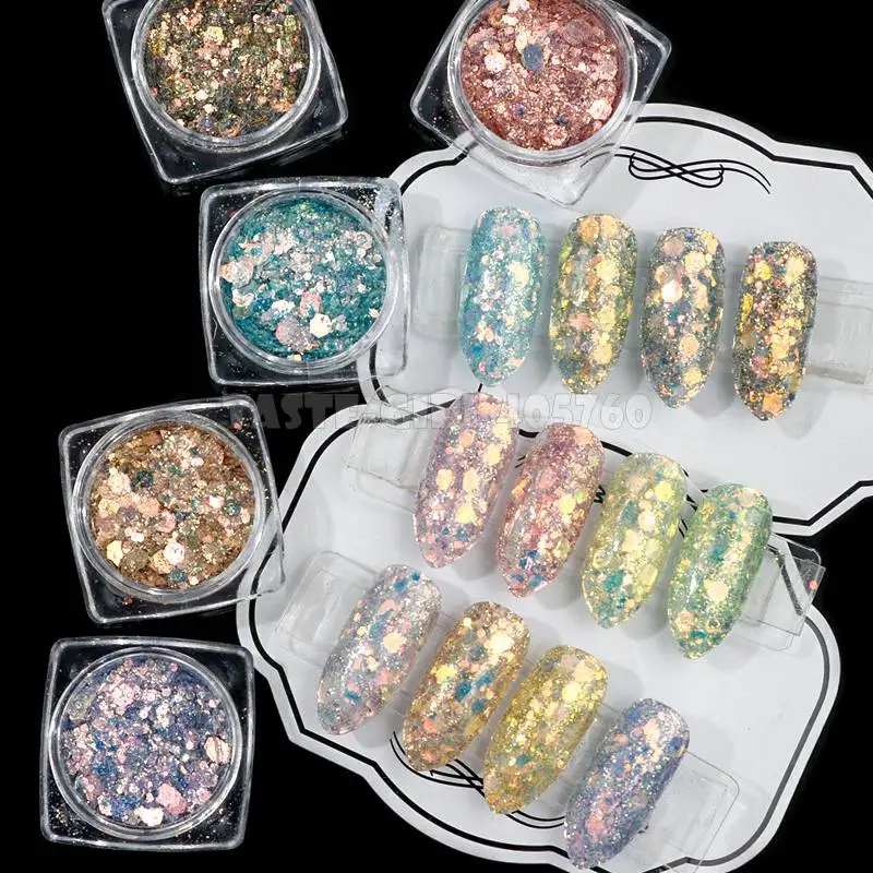 

1 Jar Mix Sizes Colorful Glitter Hexagon Sequins Nail Art Slice Stickers Rhinestones Dust Decorations FRG#