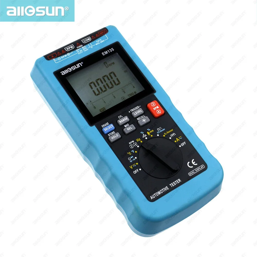 Modern Digital Automotive Multimeter 20A ACA/DCA LCD Autorange Vechile Tester O2-sensor Temp.RPM Dwell Angle All-sun EM135