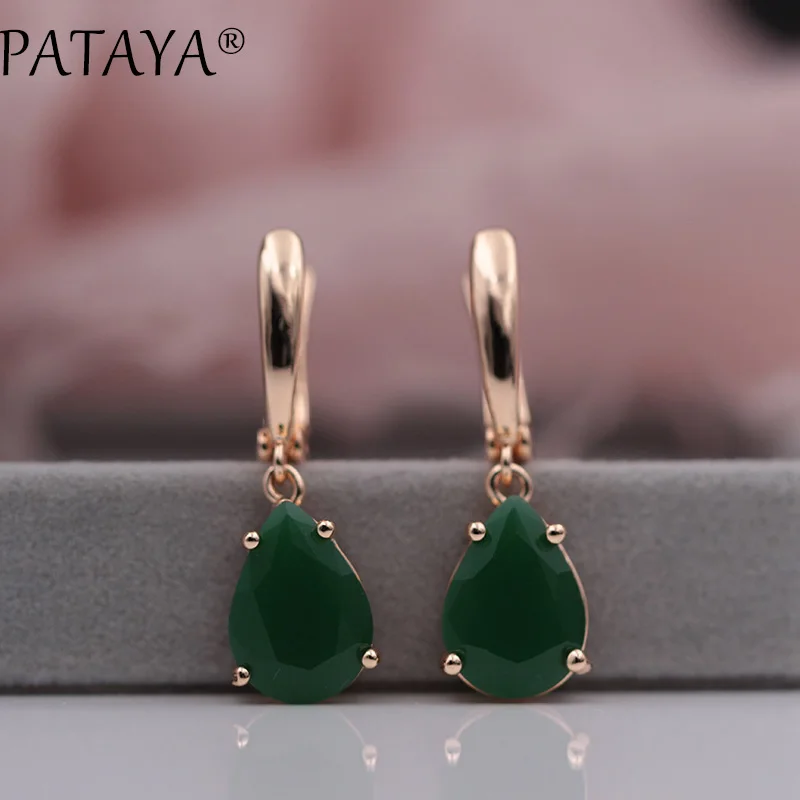 PATAYA Sale Green Water Drop Natural Zircon Earrings 585 Rose Gold Color Long Earrings Women Romantic Party Jewelry Multicolor