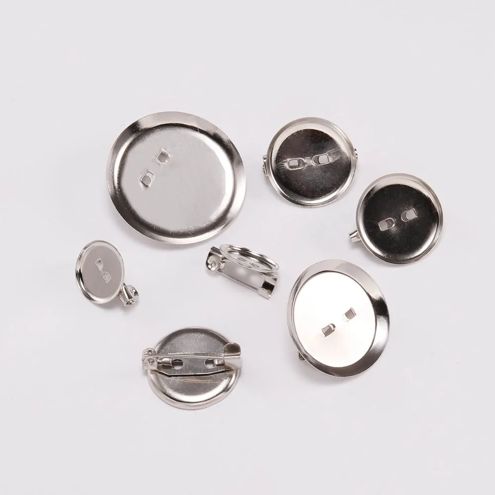 50pcs/lot Brooch Base with Clip and Safety Pin Cabochon Blanks Trays Cameo Cabochon Base Setting Supplies For DIY Jewelry Making