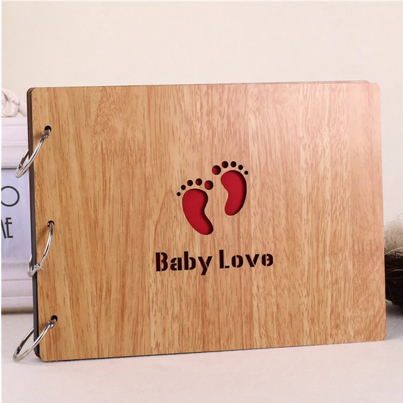 

Handmade Loose-Leaf Pasted Photo Album, Hot Wood Cover, Personalized Baby Lovers, DIY Photo Album, 12"