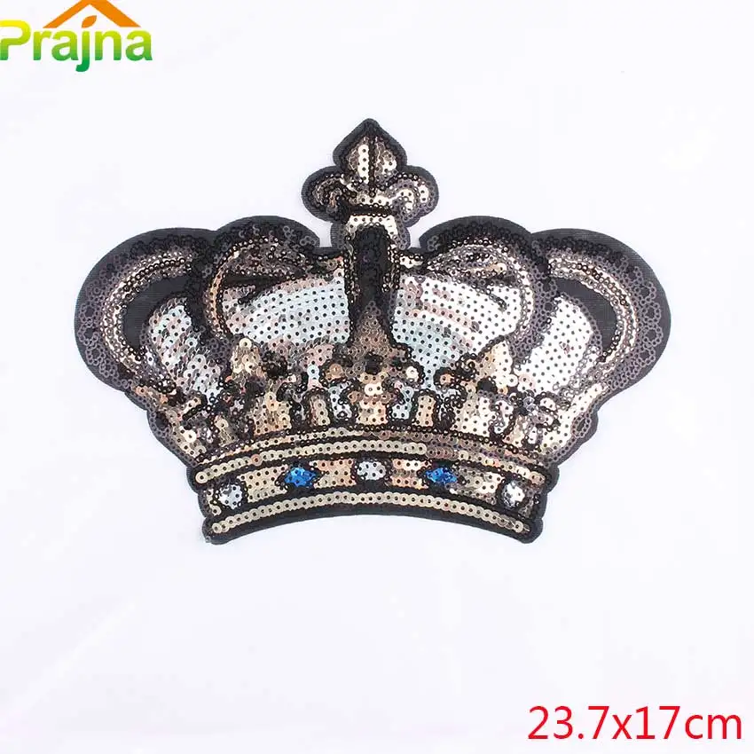 Prajna Queen Crown Patches Sequins Patch Golden Big Size T-shirts Cartoon Decoration For Clothes DIY Iron On Patches Applique