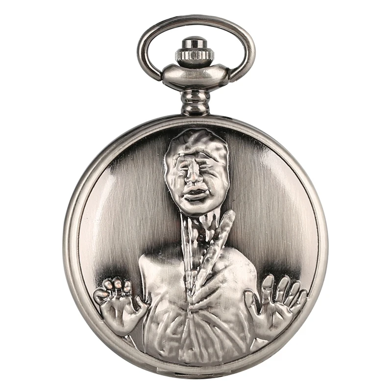 Retro Bronze The Walking Dead Theme Long Neck Zombie Design Quartz Pendant Pocket Watch Chain Top Gifts for Men Women Drama Fans