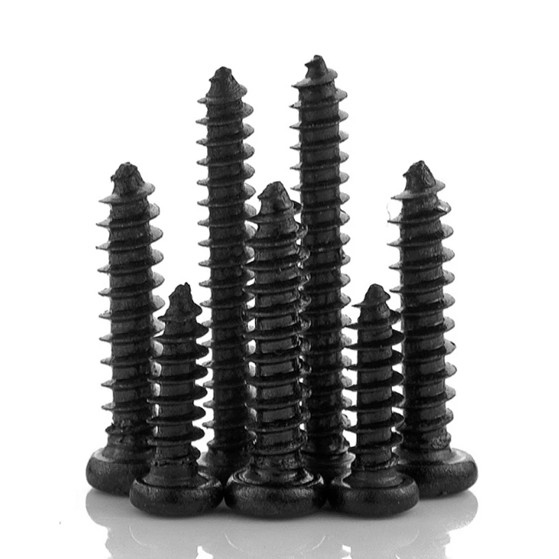 

1000pcs/lot M4 6/8/10/12/14/16/18/20/22/25/30mm screw black carbon steel phillips round pan head tapping screws