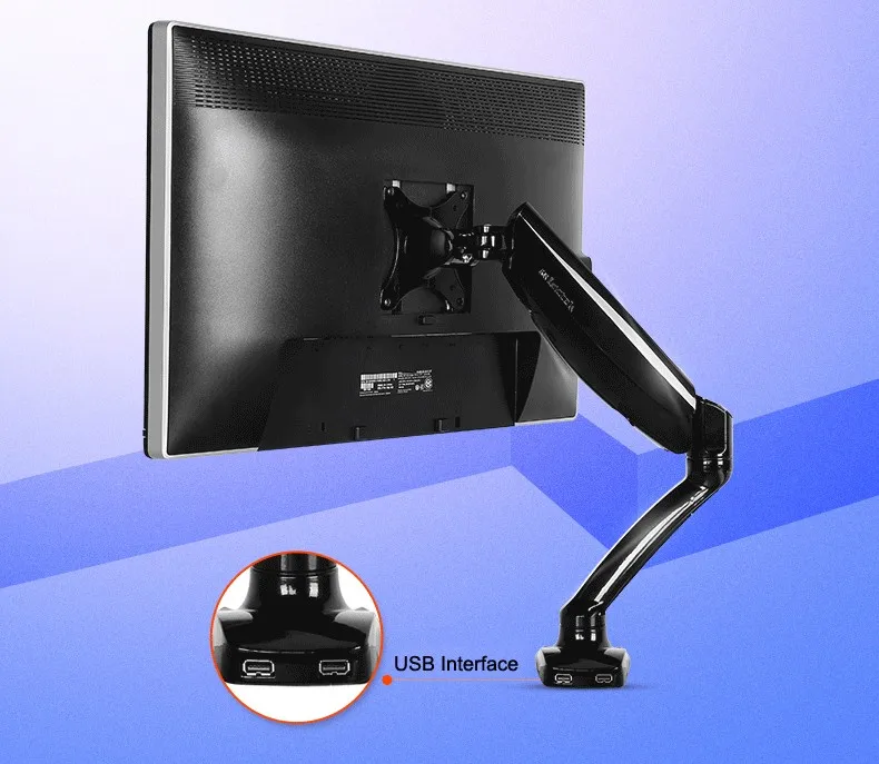 

Loctek D5 Desktop Gas Spring Full Motion 10"-27" LCD Monitor Holder Computer Arm Mount With 2 USB Port Loading 2-6.5kgs