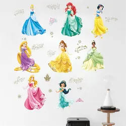 Pegatinas de pared con temática de princesa de dibujos animados para habitación de niñas, decoración de pared para puerta, Mural de dormitorio para niños, arte, carteles de Pvc, calcomanías para el hogar