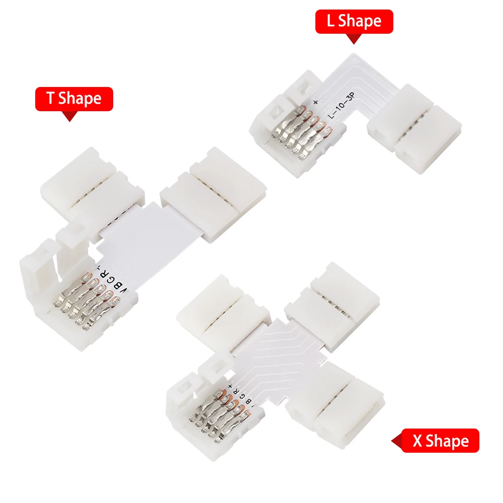 5PCS Free Soldering LED Connector 2PIN 3PIN 4PIN 5PIN L / T / X Shape Corner connector for 10mm LED Strip Light RGB RGBW RGBWW