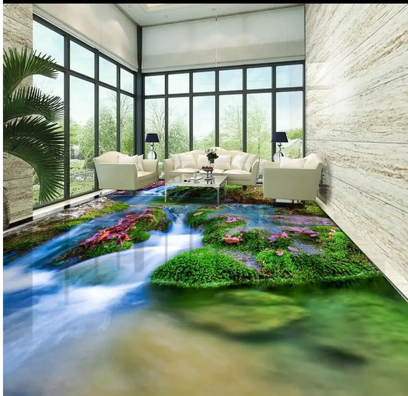 3d customized wallpaper Home Decoration 3D stereoscopic creative flooring plant flowers Falls pvc floor wallpaper