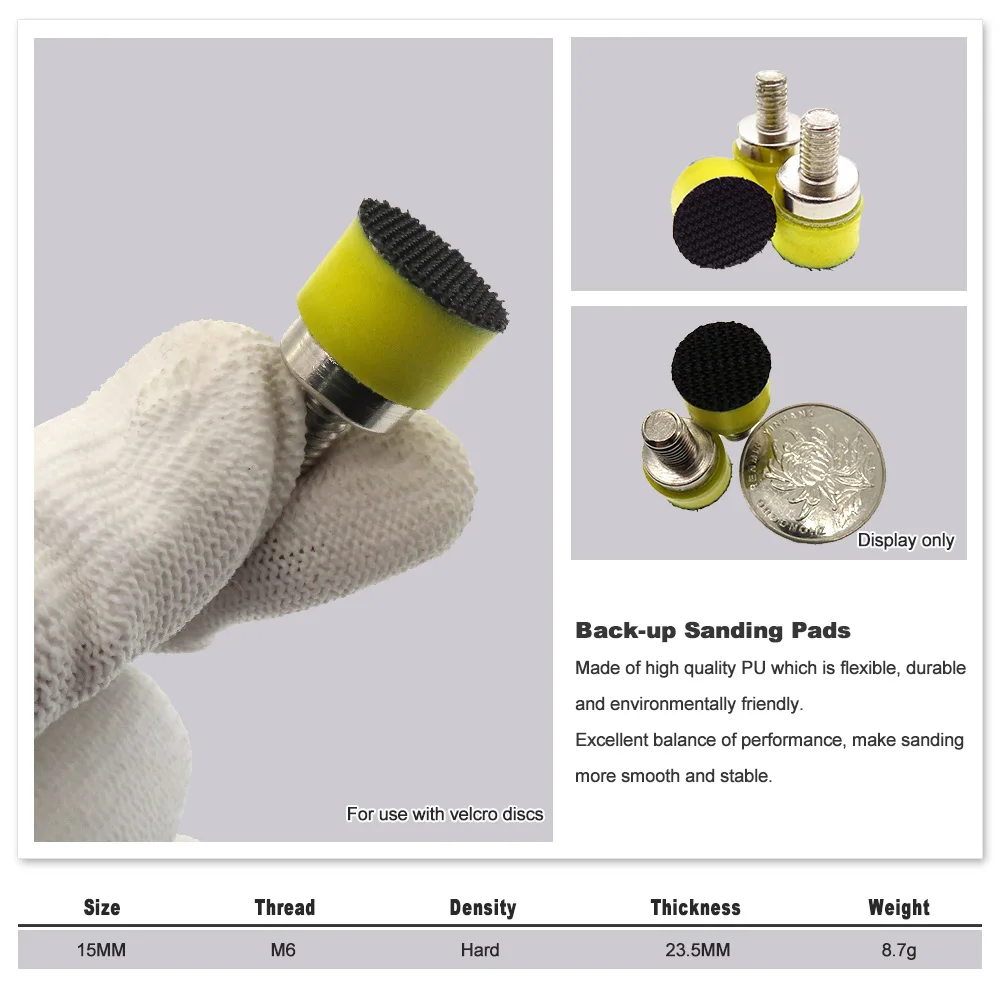 2 Pack 15mm DA Polisher & Sander Pad - M6 Thread - Hook & Loop Random Orbital Backing Plate