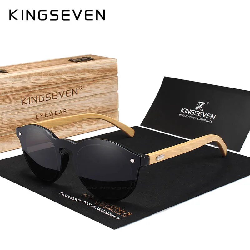 KINGSEVEN occhiali da sole in bambù naturale occhiali di protezione UV400 occhiali da sole in legno occhiali da sole di Design di marca con custodia