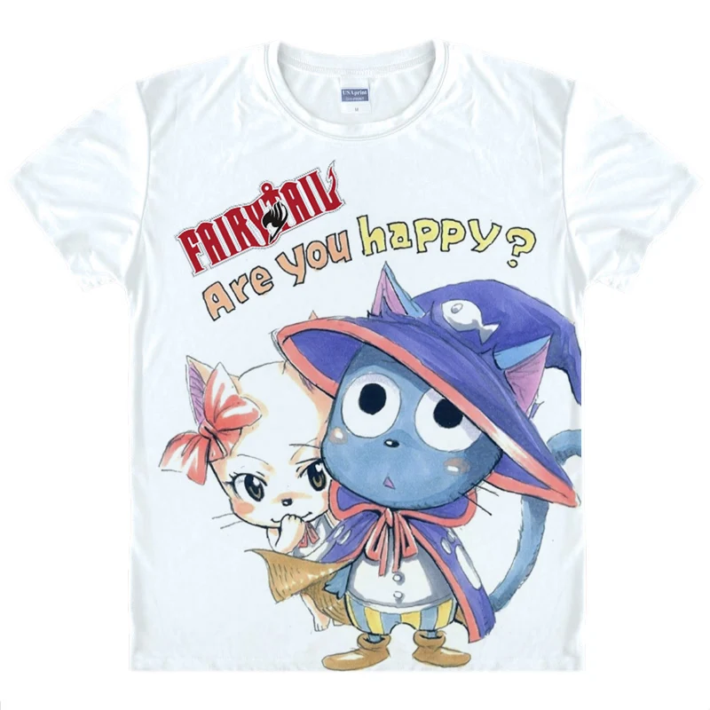 Coolprint Anime Shirt Fairy Tail T-Shirts Multi-style Short Sleeve Happy Winged Cat Carla Sharuru Cosplay Motivs Hentai Shirts