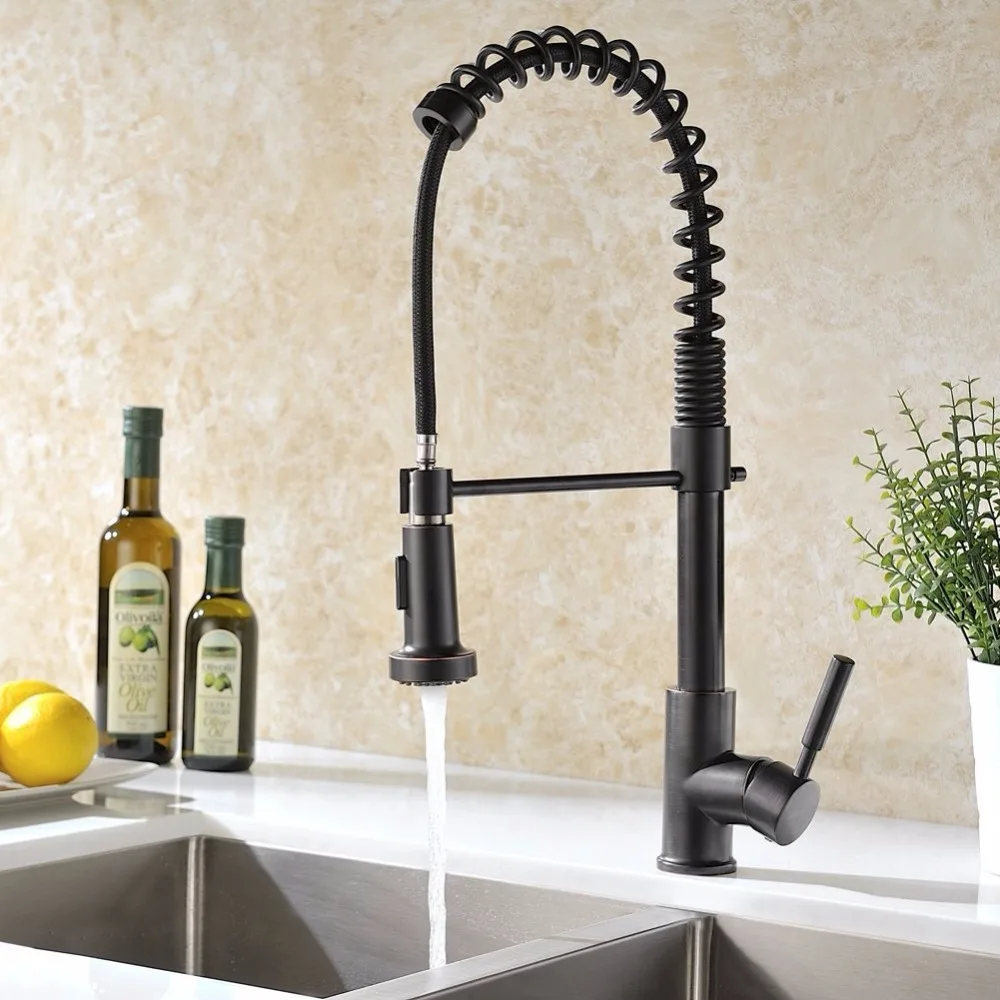 Oil Rubbed Bronze Sink Faucet Solid brass Semi-Pro Kitchen Faucet, Durable and Sturdy Pull Out Kitchen Faucet with Sprayer