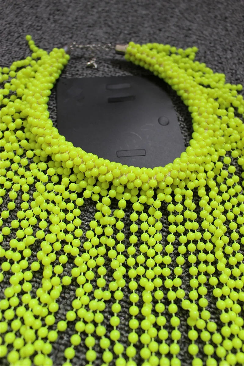 Handmade CHIC Ins European Fashion Neon Yellow Statement Women Long Chokers Punk Chunky Tassels Chains Beading Necklace Shawl