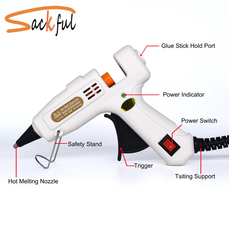 20W 30W EU Plug Hot Melt Glue Gun with 5pcs 20pcs 7mm Glue Sticks Industrial Home DIY Mini Hot Guns Electric Repair Heat Tool