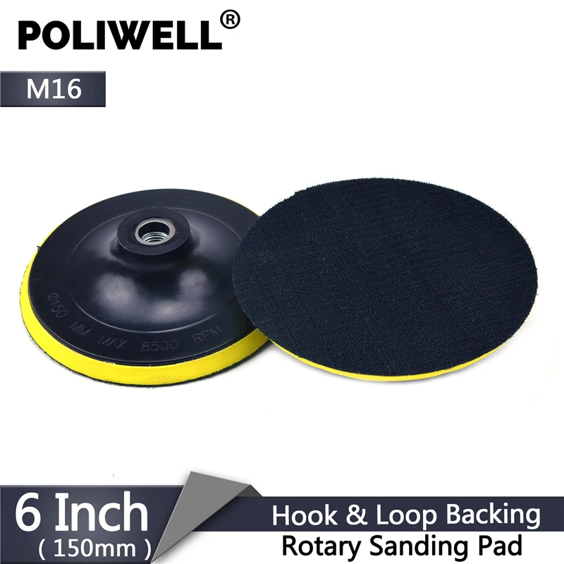 POLIWELL 6 Pollici M16 Filo di Carta Vetrata Ventosa Pad Self-adesivo di Levigatura Disco di Supporto Pastiglie Auto Lucidatura Auto di Potenza Levigatrice parti