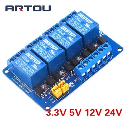 Módulo de relé de 4 canales, disparador de nivel alto y bajo, módulo de aislamiento de optoacoplador Dual, 3,3 V, 5V, 12V, 24V