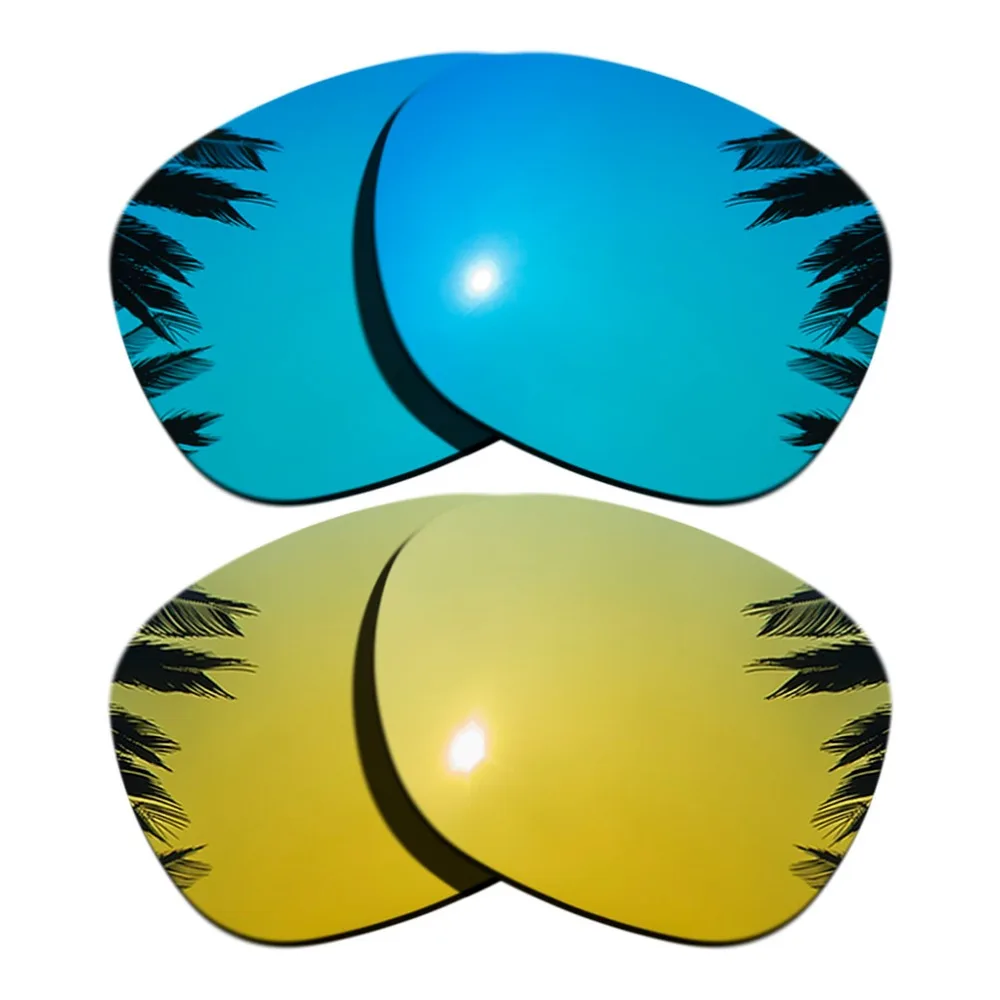 (Ice Blue Mirrored+24K Gold Mirrored Coating) 2-Pairs Polarized Replacement Lenses for Garage Rock 100% UVA & UVB Protection