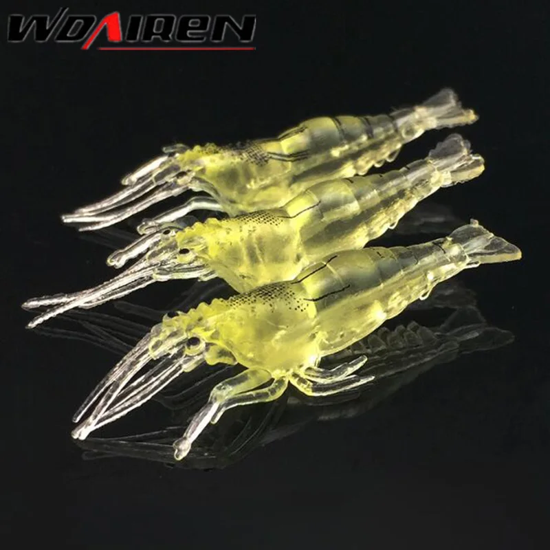 

5Pcs/lot Simulation shrimp Worms 5cm/1.3g Artificial Fishing Lure Tackle Soft Bait Lifelike Fishy Smell Lures yellow color