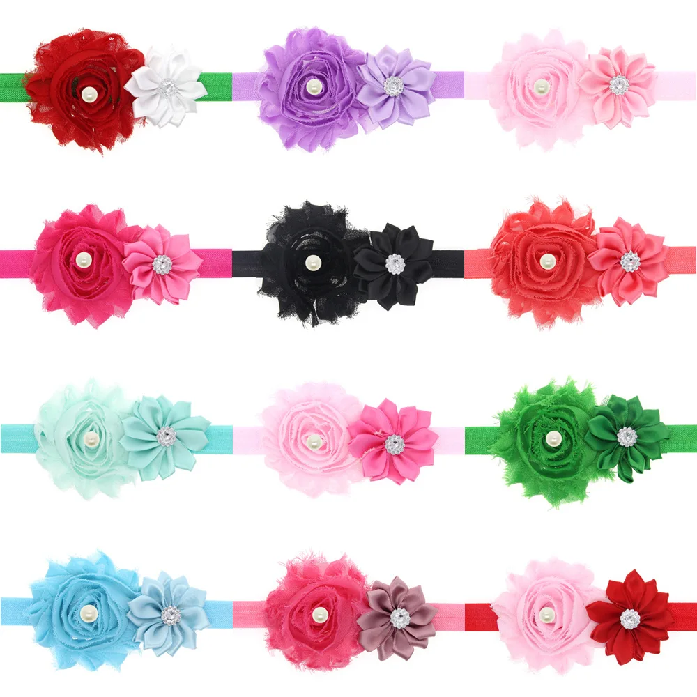 Fashion Baby Hair Accessories Rose Flower Headbands Pearl Rhinestone Combination Girls Hair Band Kids Headband 20pcs Per Lot