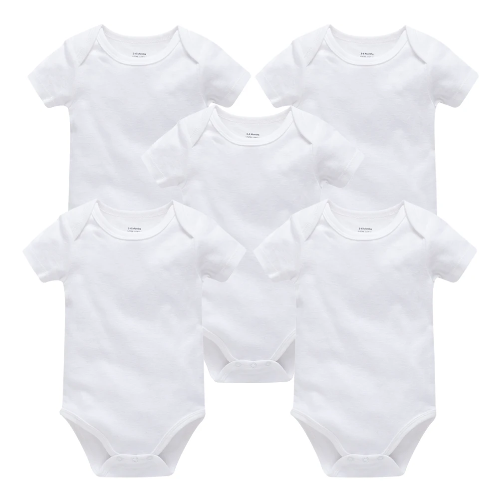 KavAdapters-Vêtements pour bébés garçons et filles, 3 pièces, 5 pièces, blanc uni, manches courtes, en coton, combinaison pour nouveau-né de 0 à 24