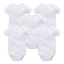 Kavkas-Bodysuits de algodão de manga curta para bebês meninos e meninas, macacão recém-nascido, corpo branco sólido, 0-24 meses, 3pcs, 5pcs