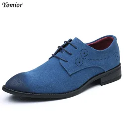 Yomior Classic Men Dress Shoes Cow Suede Formal Oxfords Fashion Casual Business Suit Office Leather Shoes Red Blue Wedding Shoes