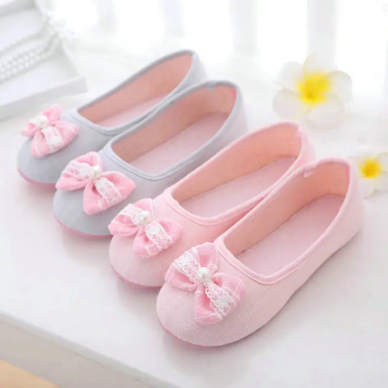 Lovely Bowtie Women Home Slippers For Indoor Bedroom House Soft Bottom Cotton Shoes Adult Guests Flat