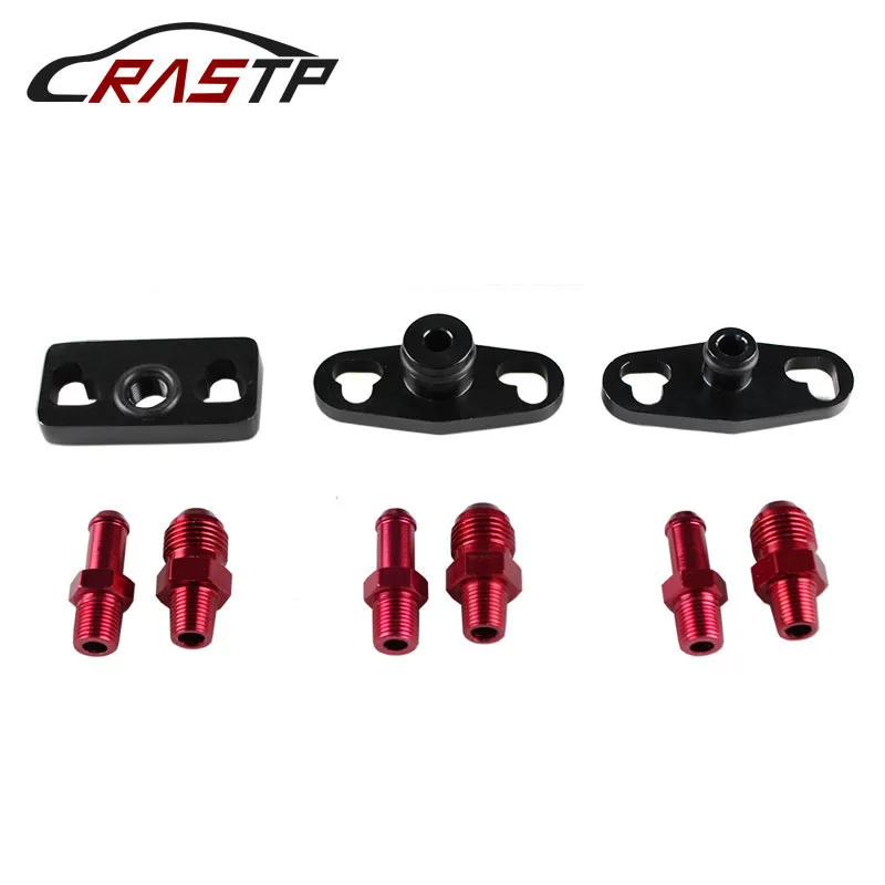 

RASTP-Aluminum 1Pcs Black Turbo Fuel Rail Delivery Regulator Adapter with Fittings for Honda /Mitsubishi /Toyota RS-FRG012