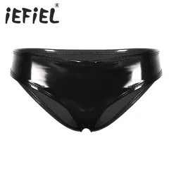 Fashion Female Girls Womens Lingerie Wet Look Patent Leather Low Rise High Cut Mini Bikini Briefs Thong Underwear Underpants