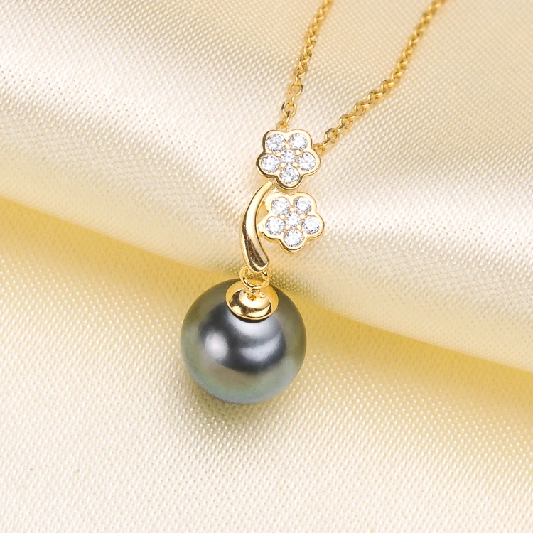 

S925 Sterling Silver Double Flowers Pearl Pendant Holder Women DIY Pearl Pendant Findings Silver&Gold Color 5Pieces/Lot