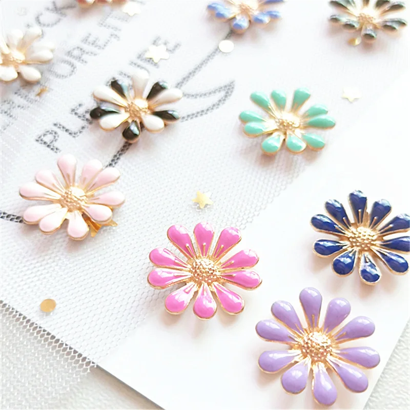 10pcs/lot Alloy Drop Oil Daisy Metal Buttons Child Diy Hair Accessories Sun Flower Bridal Headwear Material Decorative Buttons