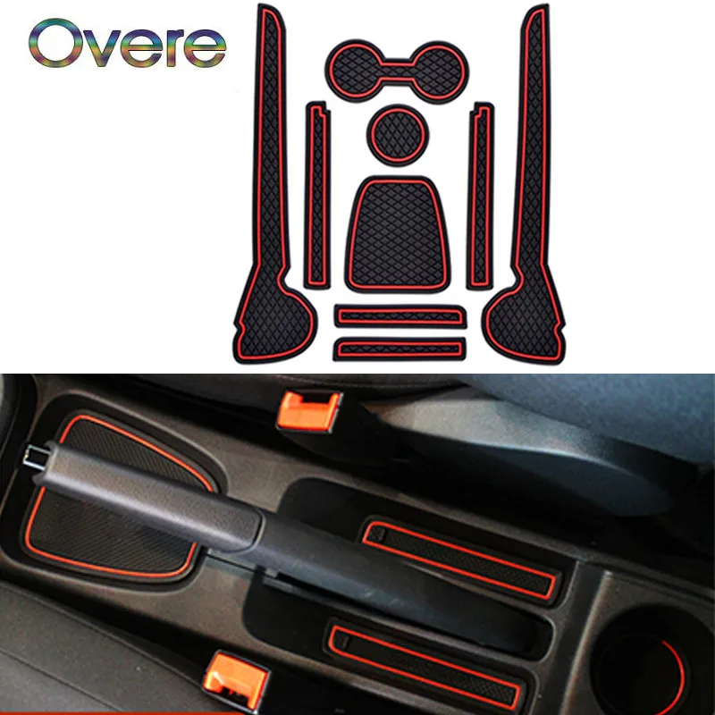 OVERE 9PCS 3D Rubber Car Anti Slip Mat Interior Door Pad/Cup Mat For 2011-2016 VW Polo 6R GTI Volkswagen Polo Accessories