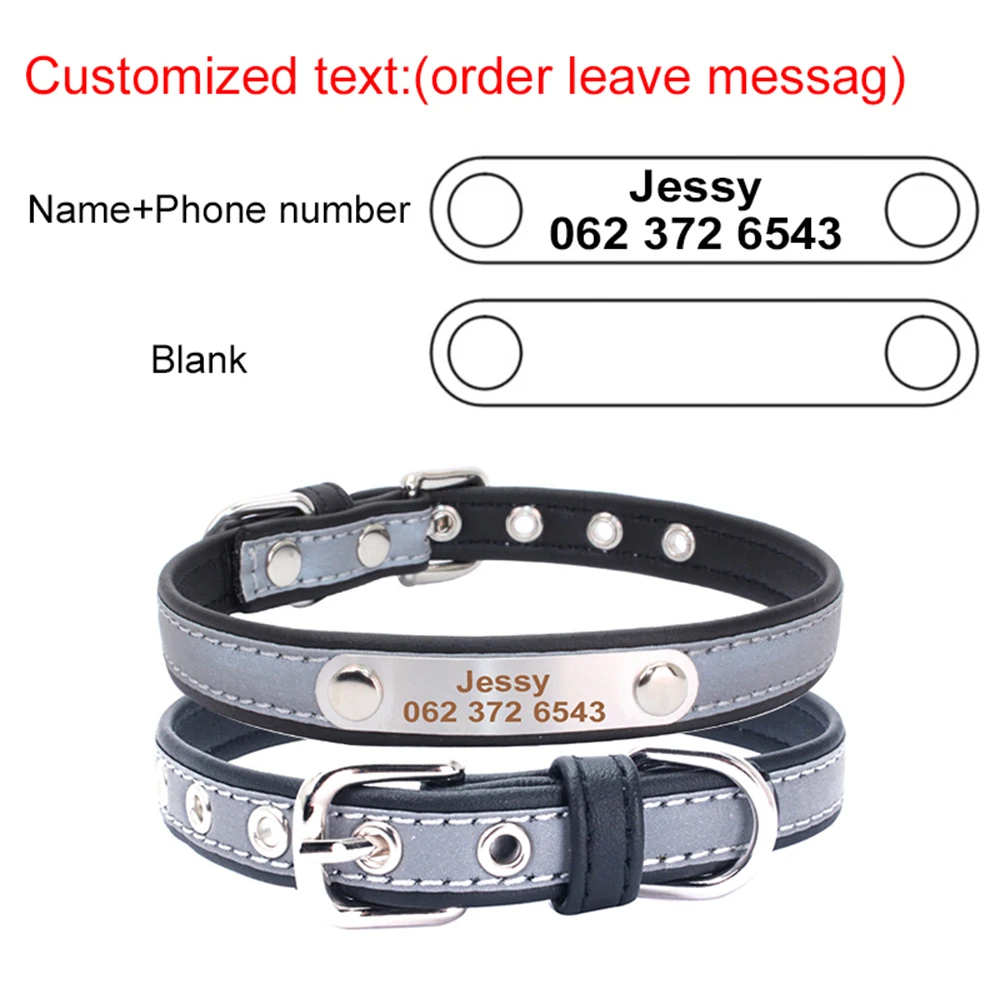 Reflective Pet Collar with ID Tag Personalized Big Dog Collar Engraved Cat Tags Anti-Lost Puppy Choker Glistening Pet Neck Seam