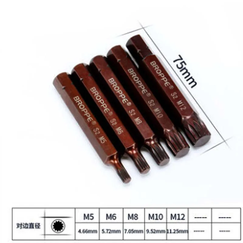 5pcs M5-M12  Star Screwdriver Bit 10mm Hex Shank for Impact Screwdriver M5/M6/M8/M10/M12 30mm 75mm