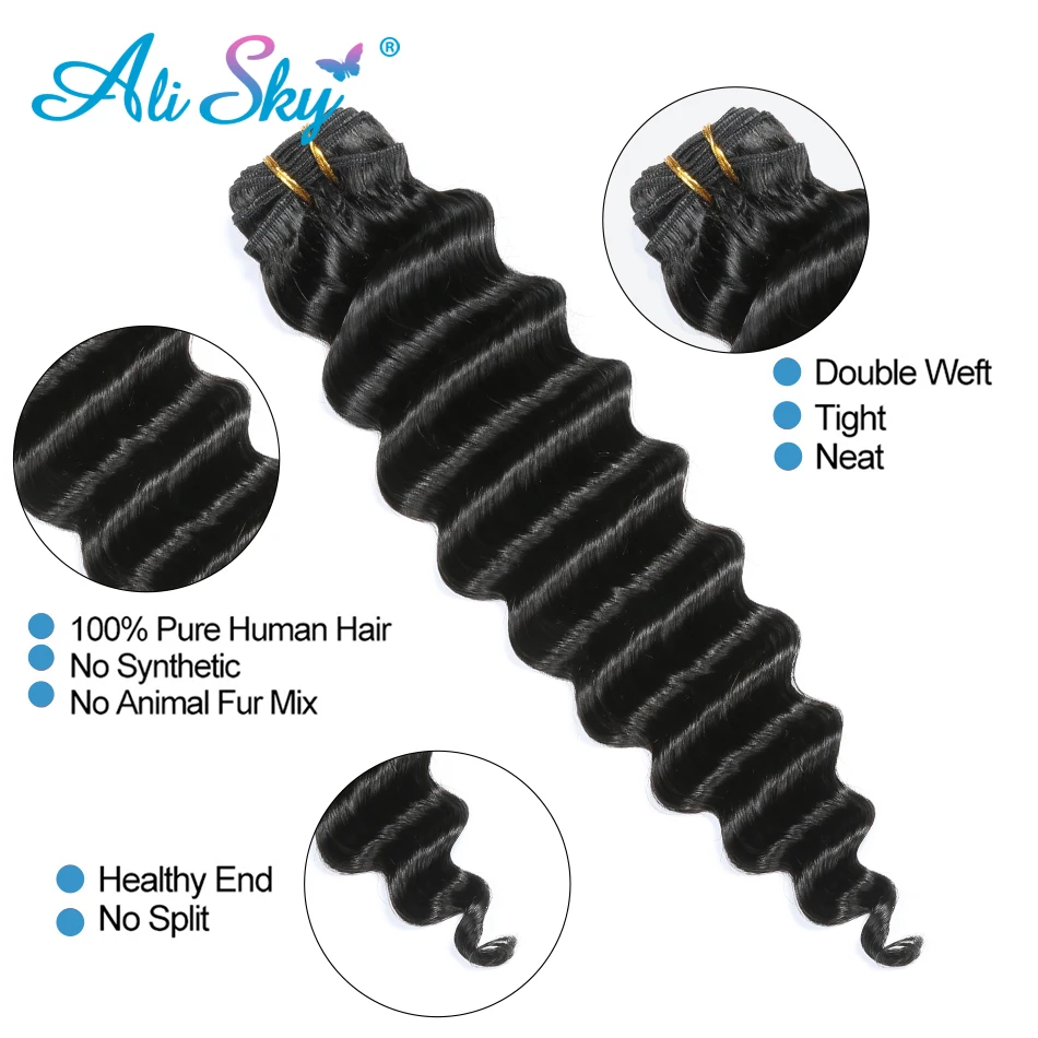 Extensiones de Cabello peruano con cierre, extensiones de cabello Remy, cabello humano, tejido Alisky, ondas profundas, 4x4