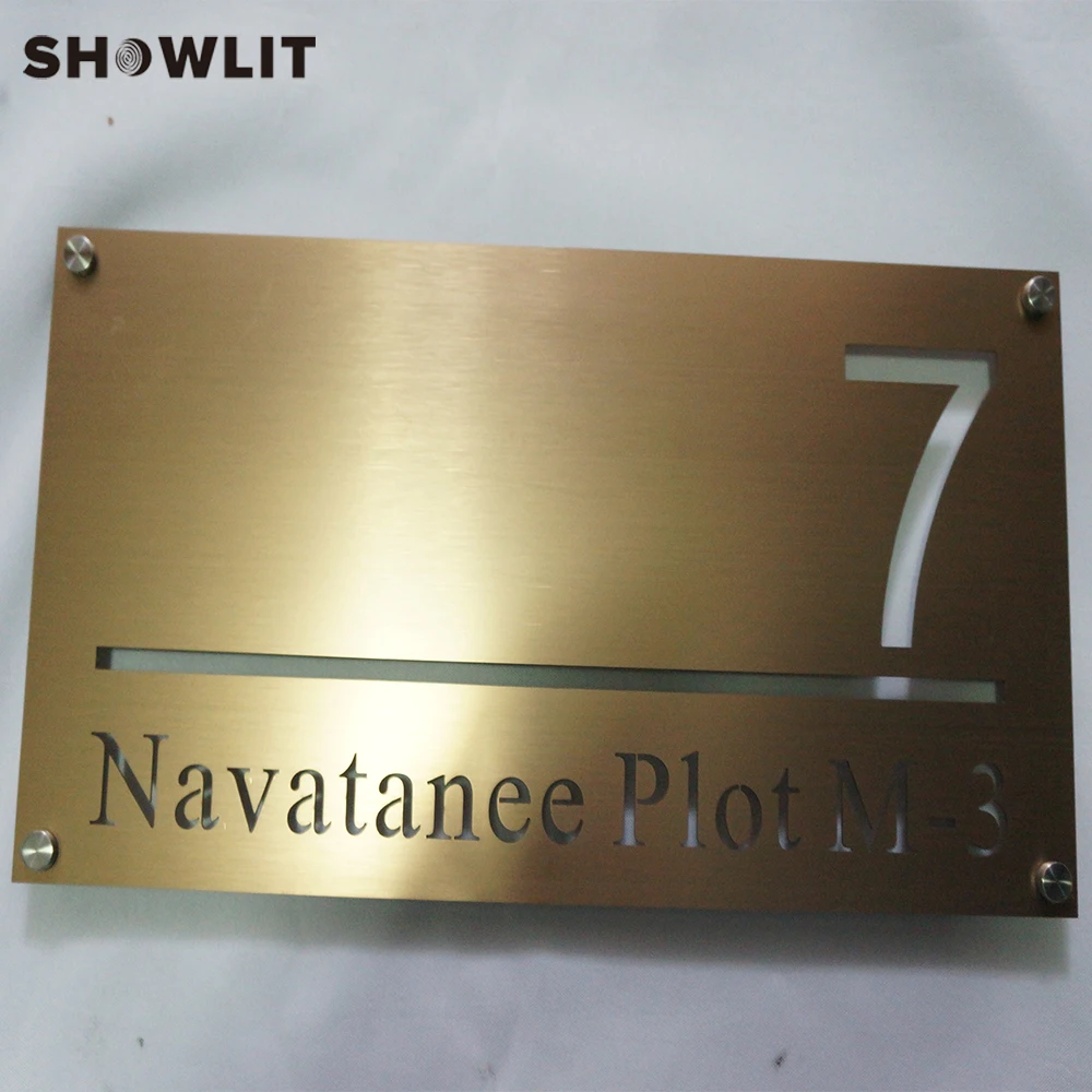 Steel Gold  House Sign Laser Cutting Hollow Door Plaques Custom Size Available