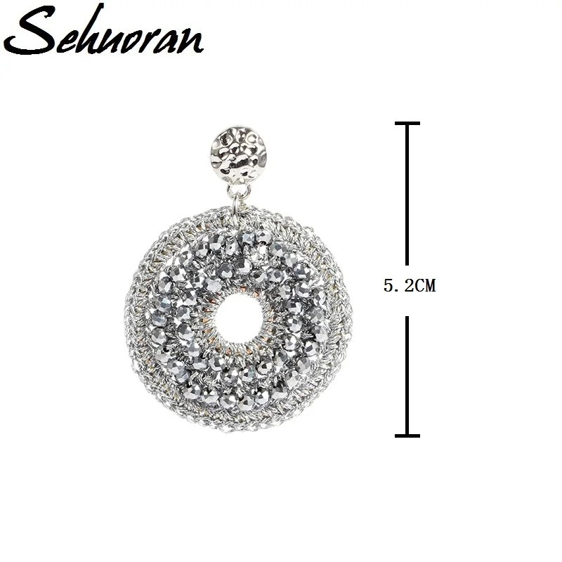 Sehuoran 2017 arts handmade earrings big drop oorbellen round crystal earrings for woman new Zinc Alloy Weaving brincos