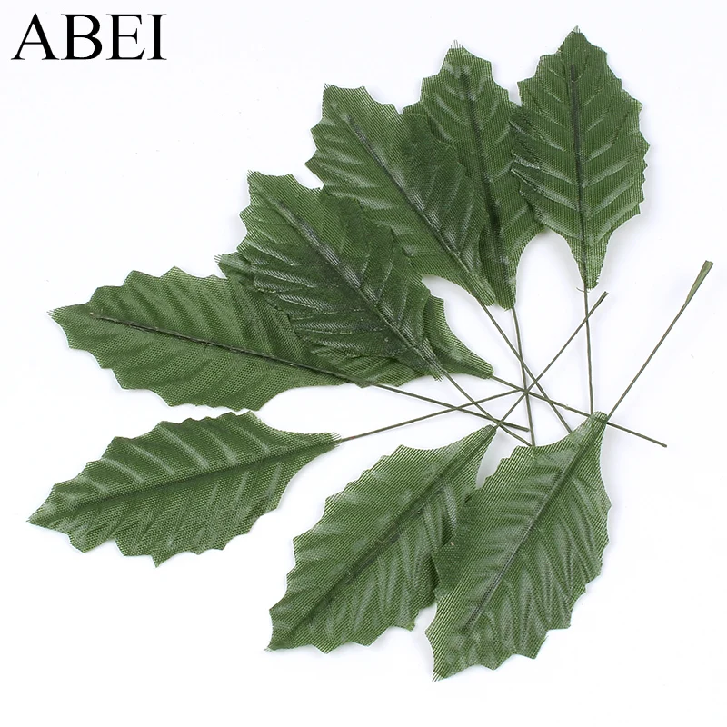 50pcs/lot Artificial Silk Leaf For Wedding Party Decoration DIY Floral Wreath Garland Fake Green Leaf W/Wire Stem Wholesale