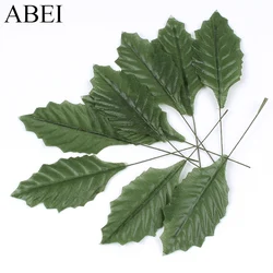 50pcs/lot Artificial Silk Leaf For Wedding Party Decoration DIY Floral Wreath Garland Fake Green Leaf W/Wire Stem Wholesale