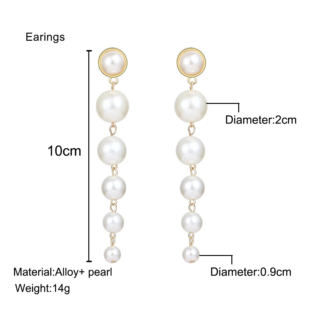 Trendy Elegant Created Big Simulated Pearl Long Earrings Pearls String Statement Dangle Earrings For Women Wedding Party Gift