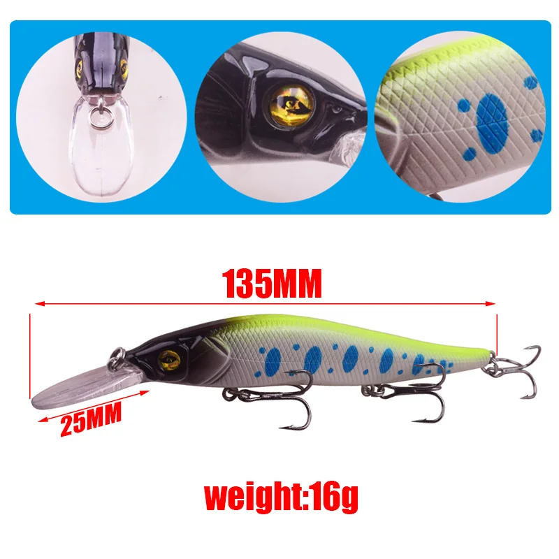 1Pcs Minnow Fishing Lure 13.5cm 16g Suspension Pause Wobbler Artificial Hard Bait Crankbaits Pesca Bass Carp Pike Fishing Tackle