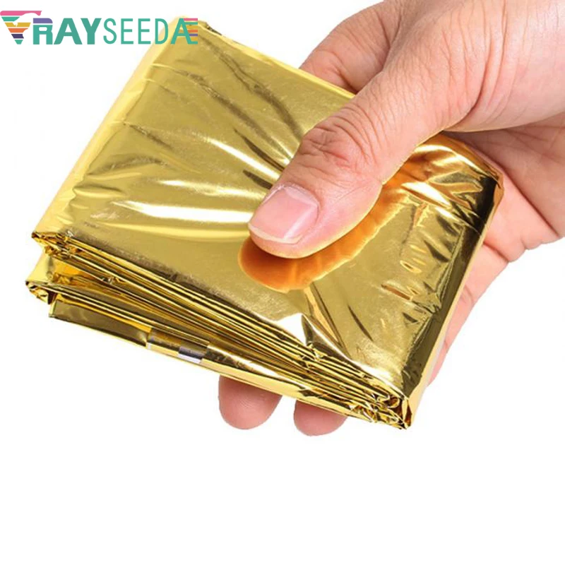 Rayseeda Folding Emergency Blanket 210cm*130cm Silver/Gold Emergency Survival Rescue Shelter Outdoor Camping Keep Warm Blankets